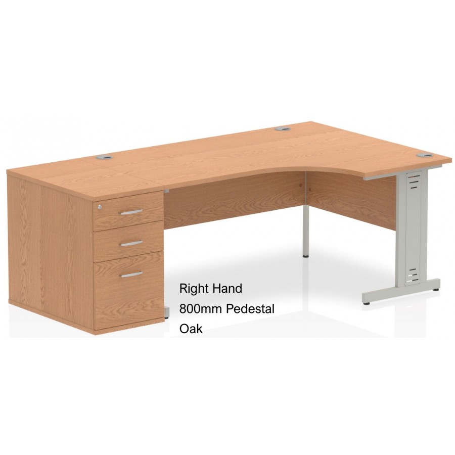 Rayleigh Right Hand Cable Managed Desk and Pedestal Set